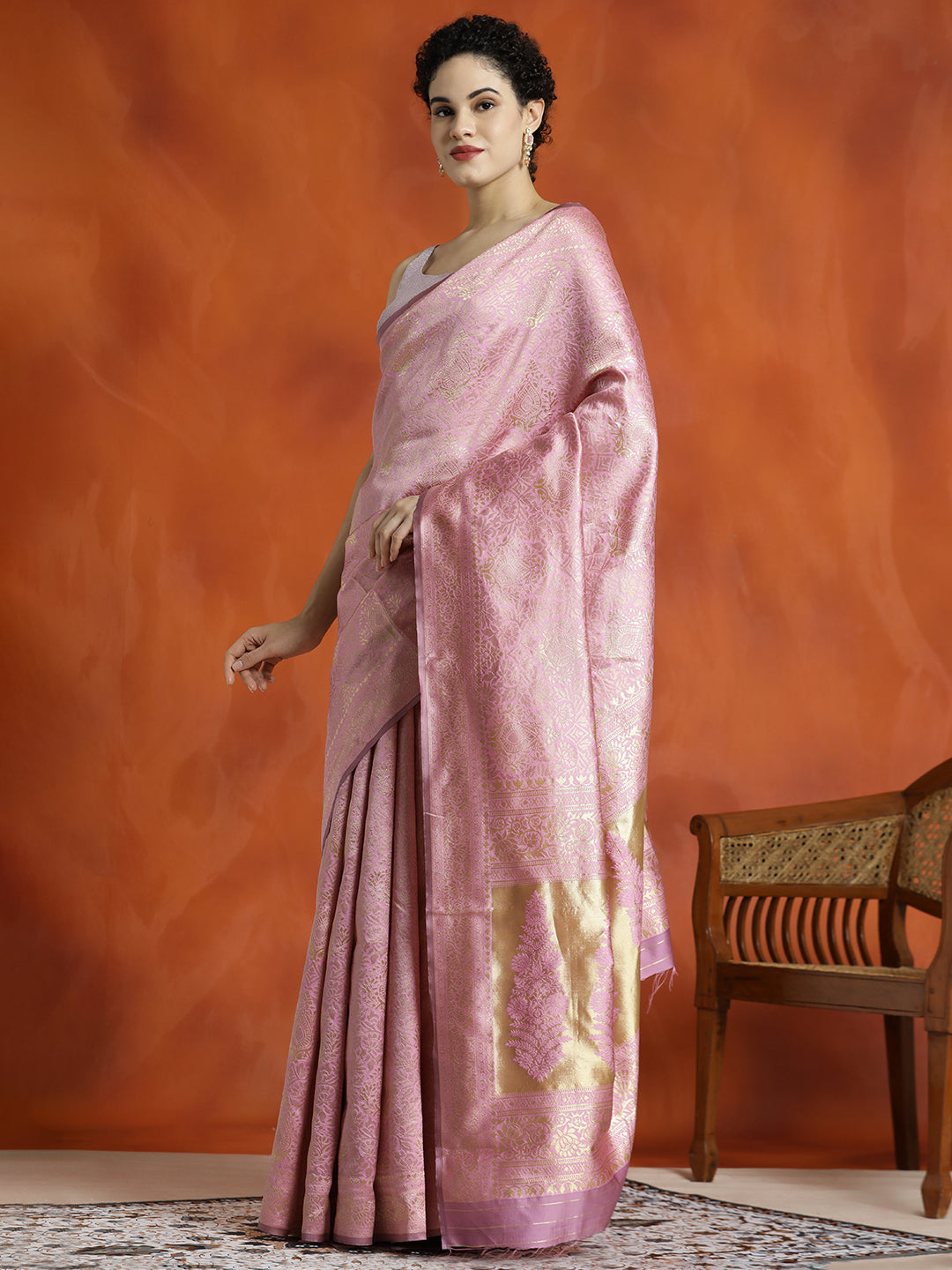 Heavy Banarasi Zari Woven Silk Blend Baby Pink Saree