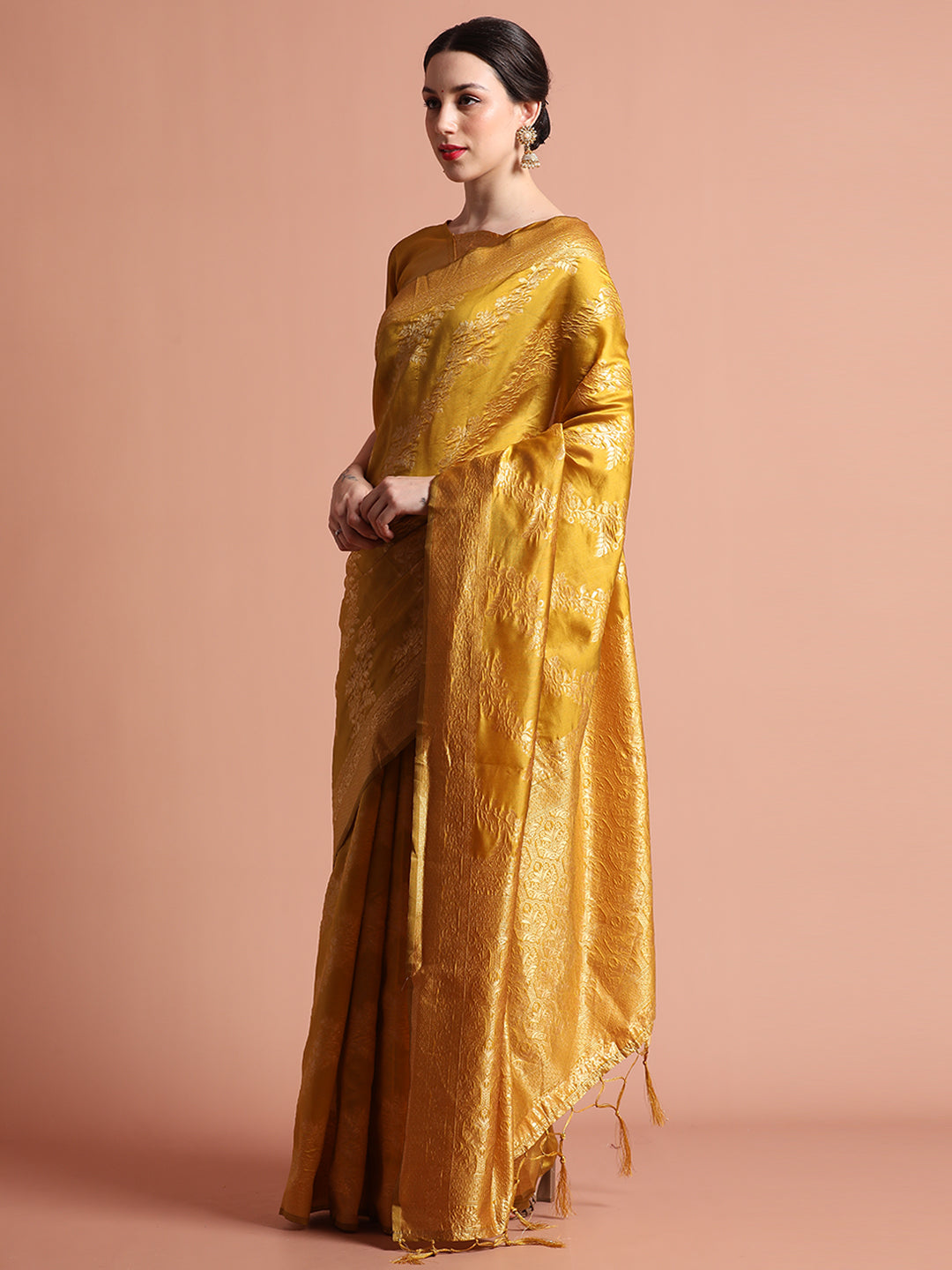 Heavy Banarasi Zari Woven Silk Blend Mustard Saree