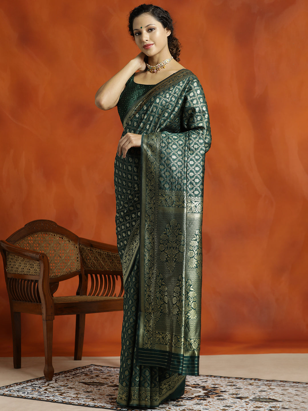 Mehandi Silk Banarasi Zari Woven Saree