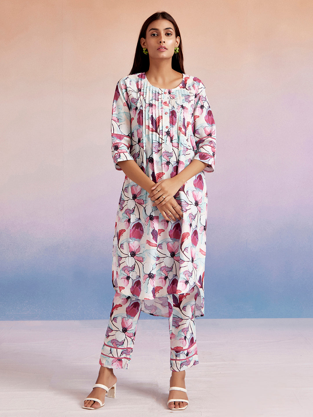 Magenta Floral Printed Kurta Set