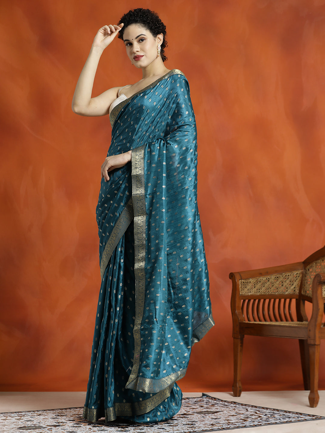 Sky Blue Silk Blend Floral Zari Woven Heavy Saree