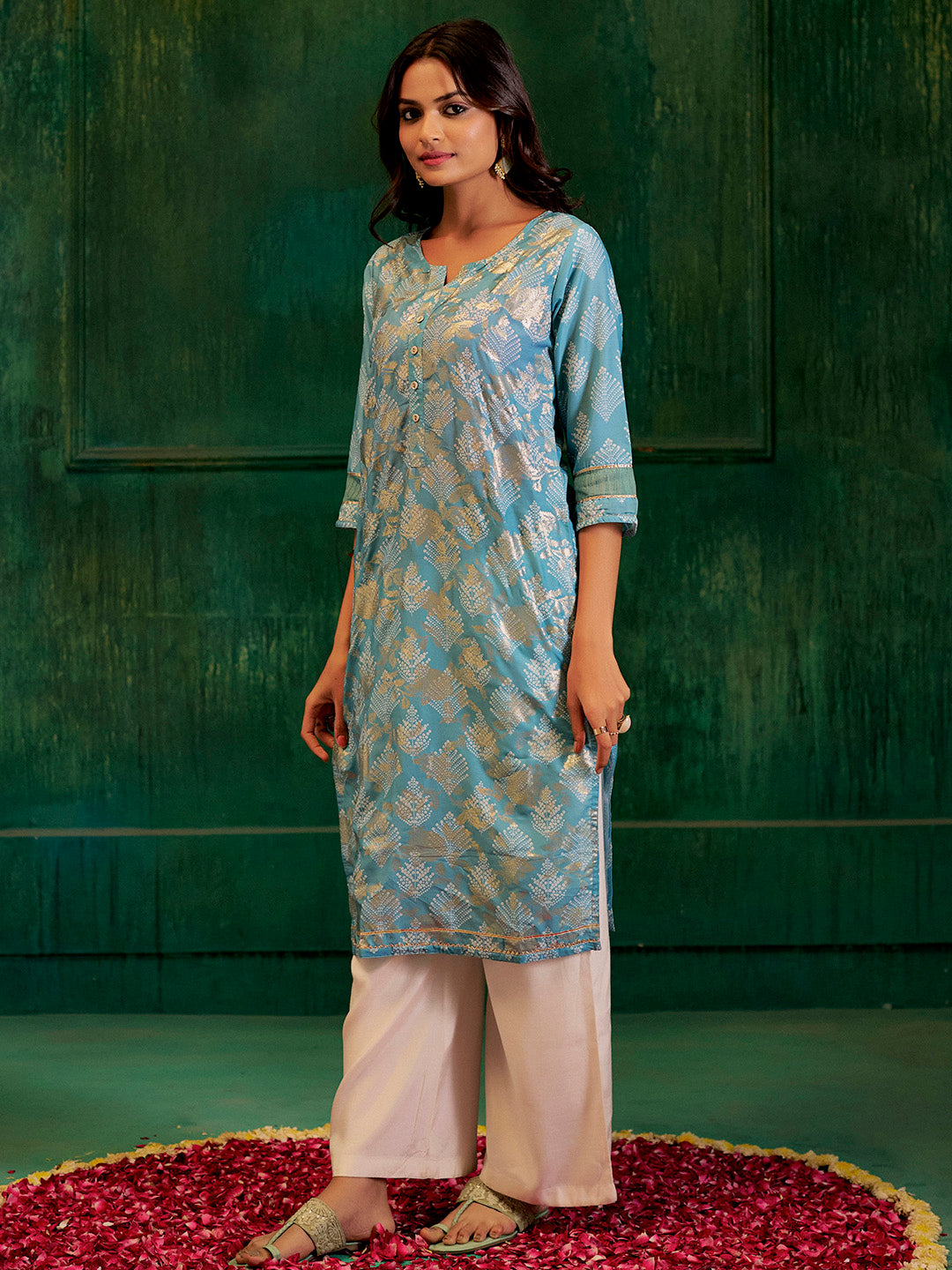 Blue Bandhej Printed Modal Muslin Kurta