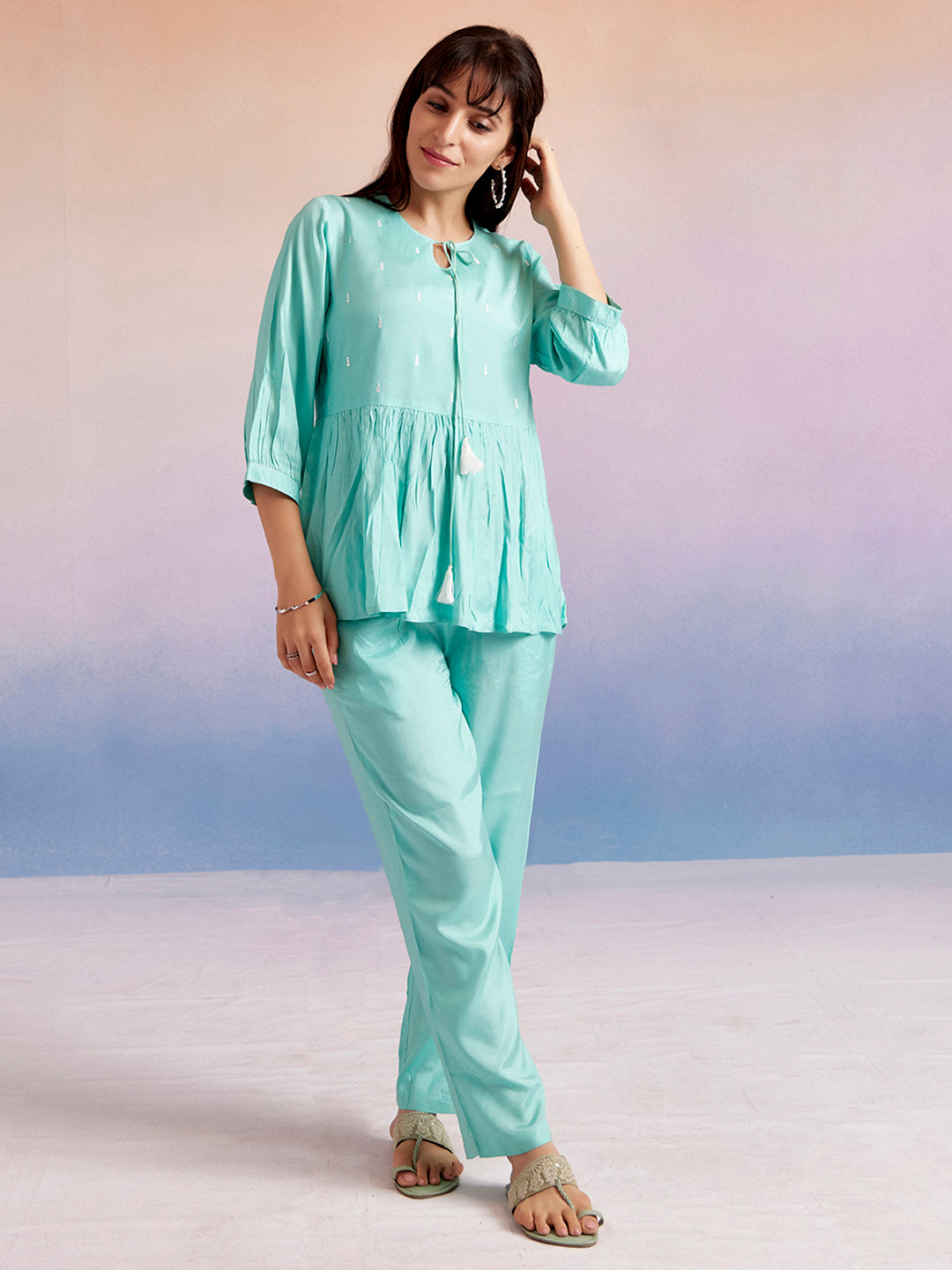 Aqua Resham Embroidered Co-ord Set