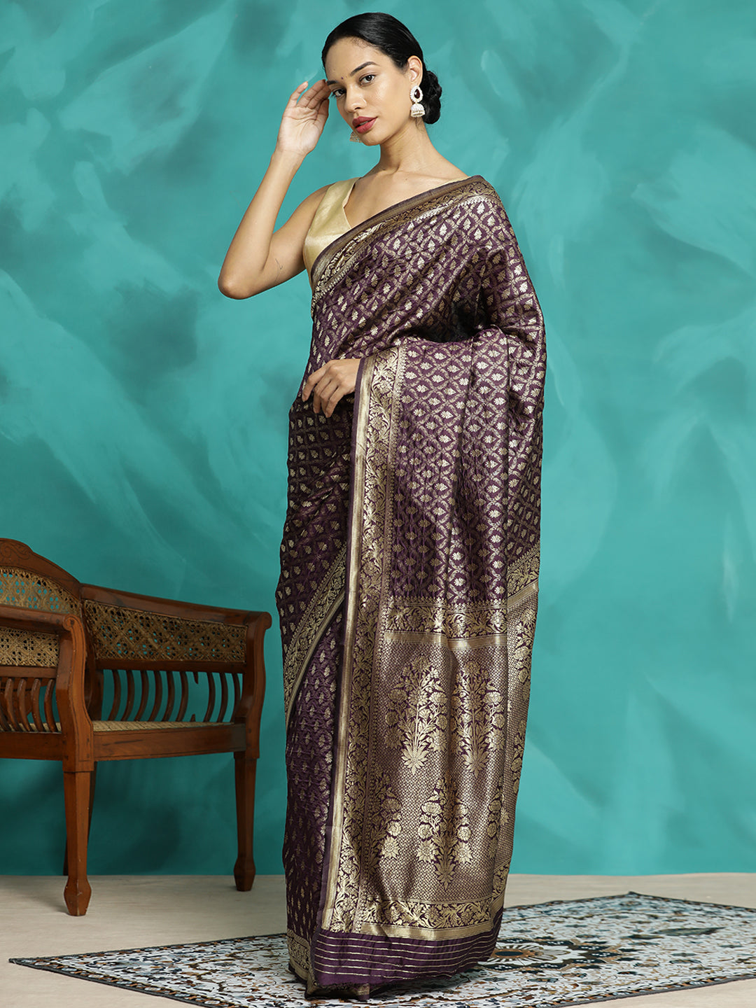 Purple Heavy Zari Woven Banarasi Saree