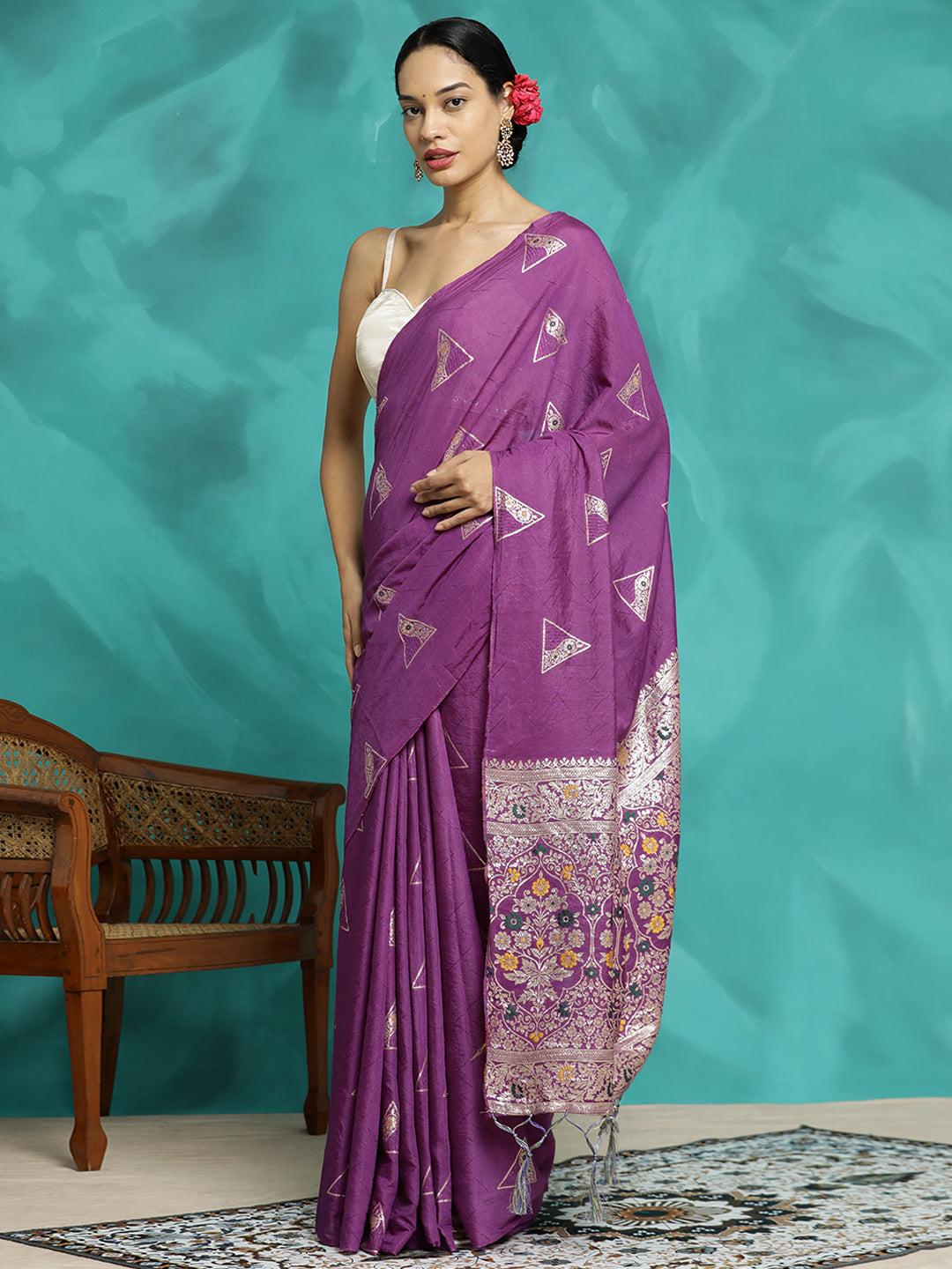 Silk Blend Party Wear Banarasi Purple Saree