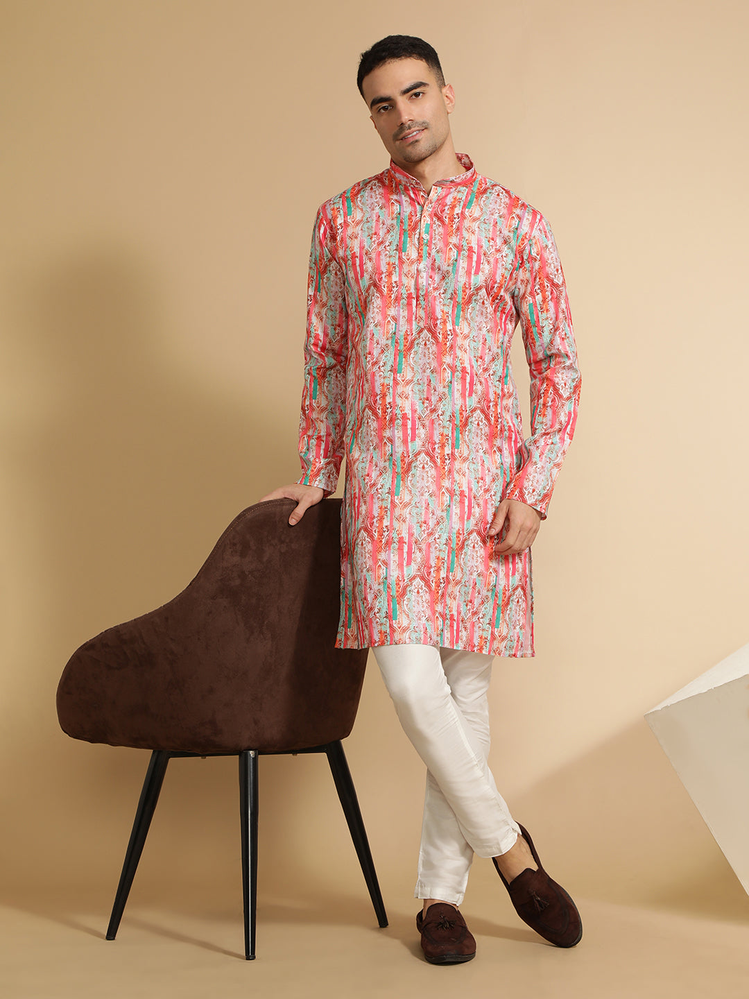 Multi Color Abstract Printed Cotton Kurta for Men