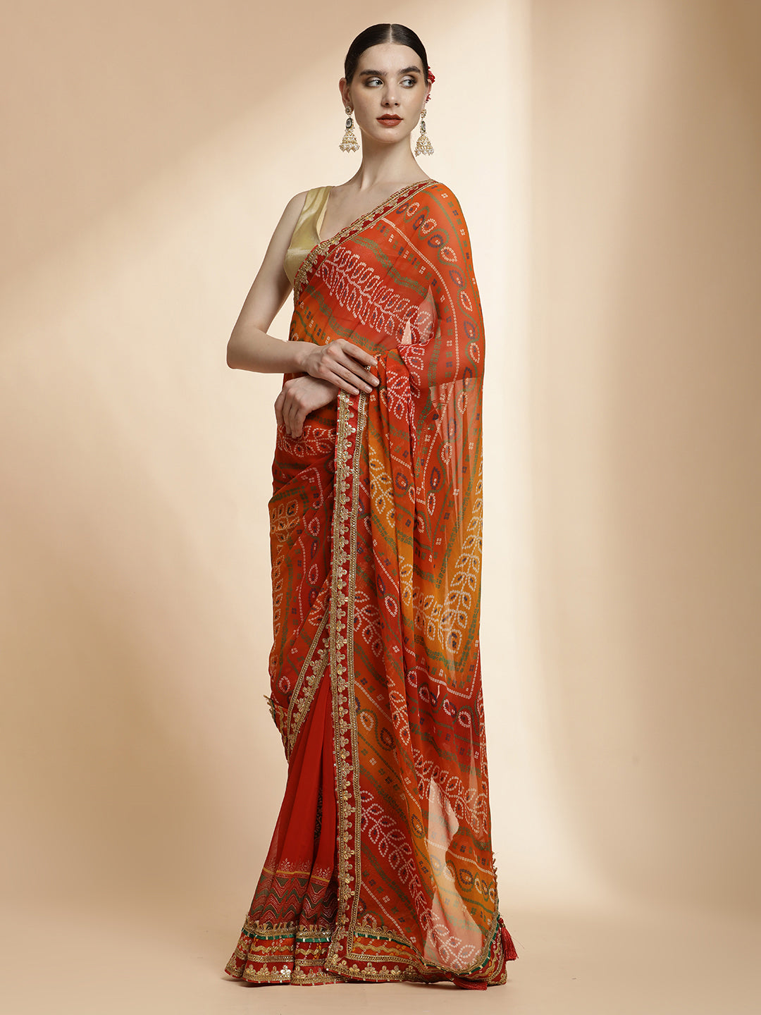 Red Festive Embroidered Bandhani Pure Georgette Saree