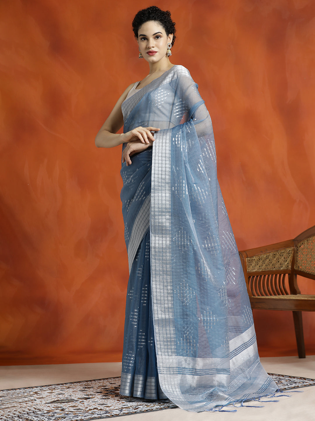 Teal Zari Woven Banarasi Organza Saree