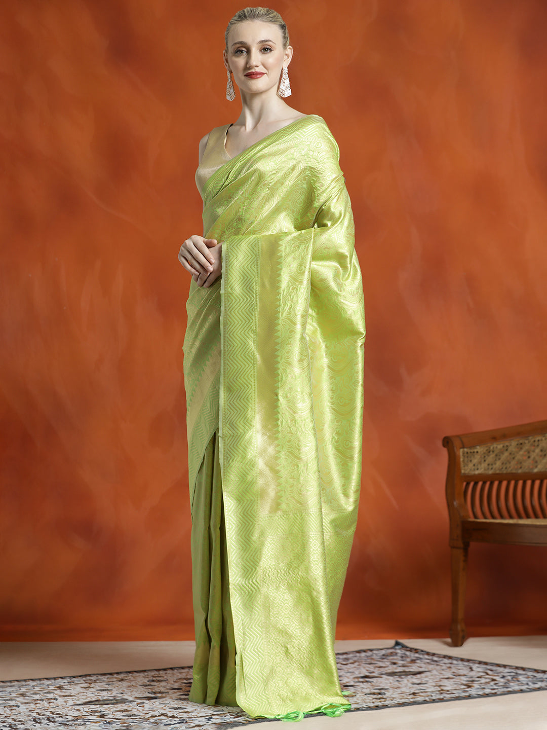 Heavy Banarasi Zari Woven Silk Blend Green Saree