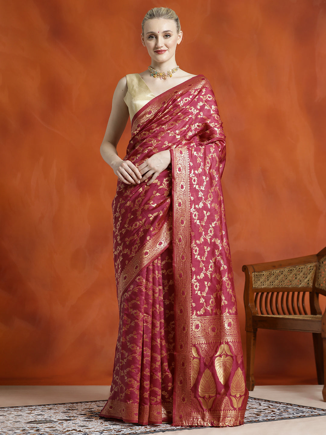 Burgundy Silk Banarasi Zari Woven Heavy Saree