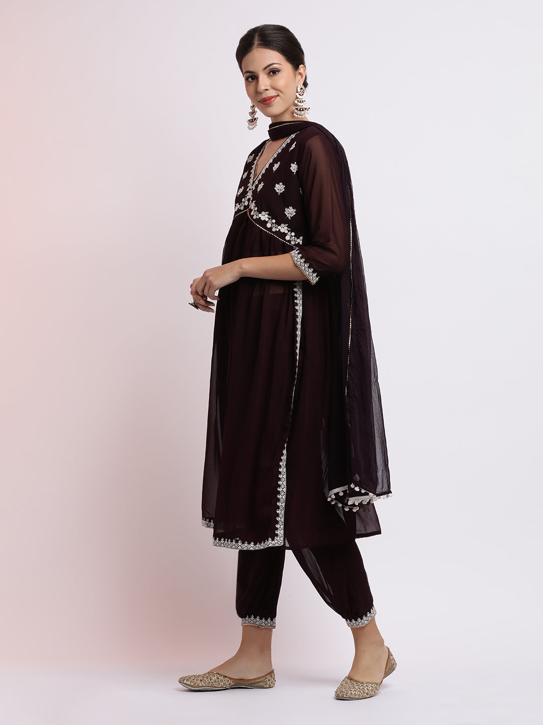 Embroidered Georgette Kurta Set With Dupatta