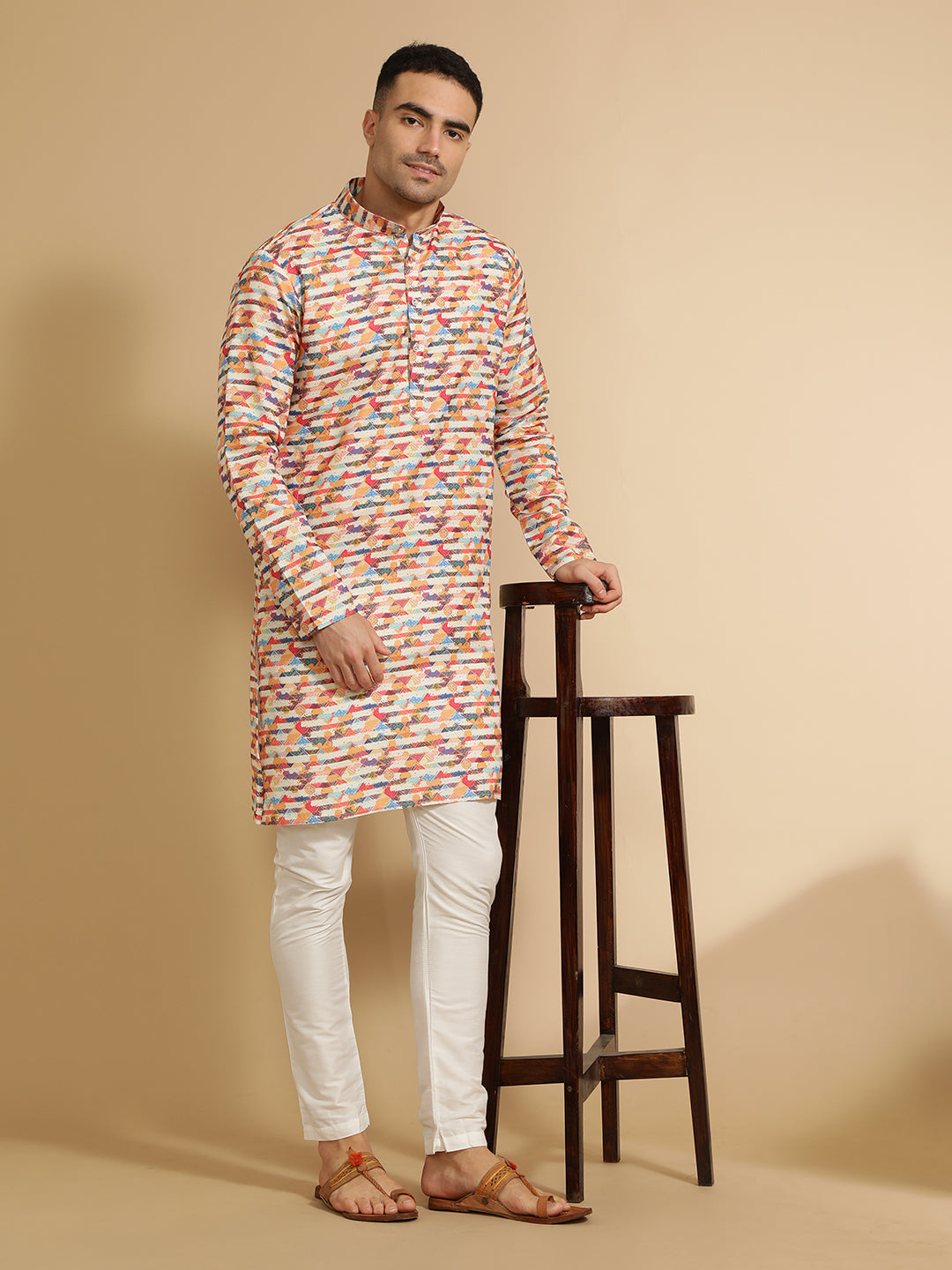 Multicolor Abstract Printed Cotton Kurta for Men