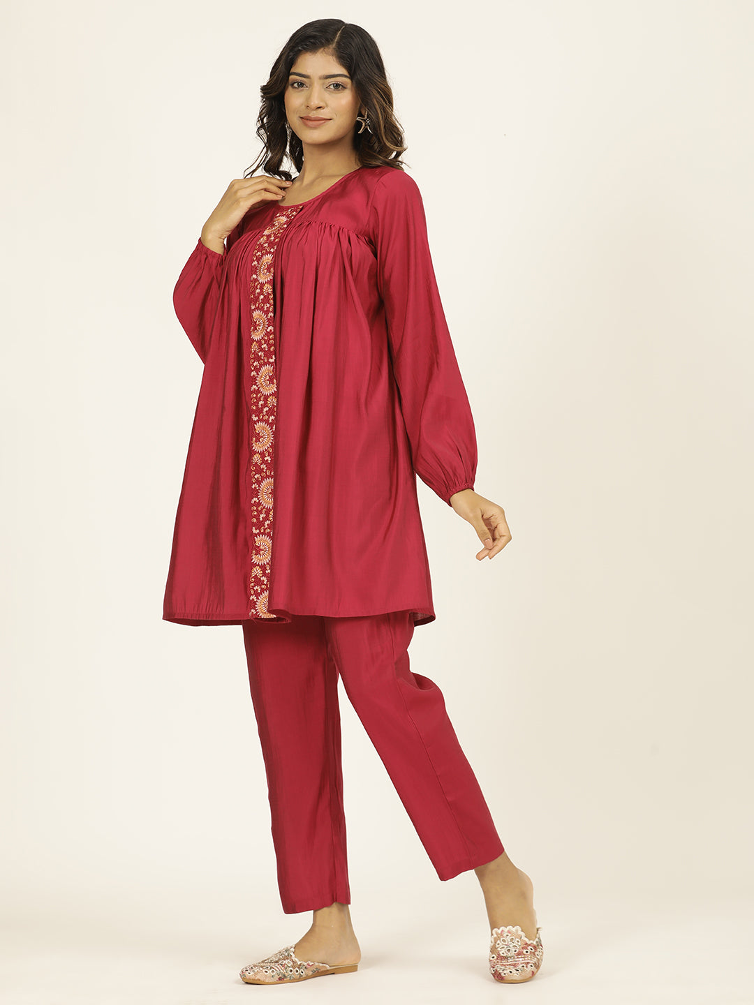 Magenta Resham Embroidered Festive Co-ord Set