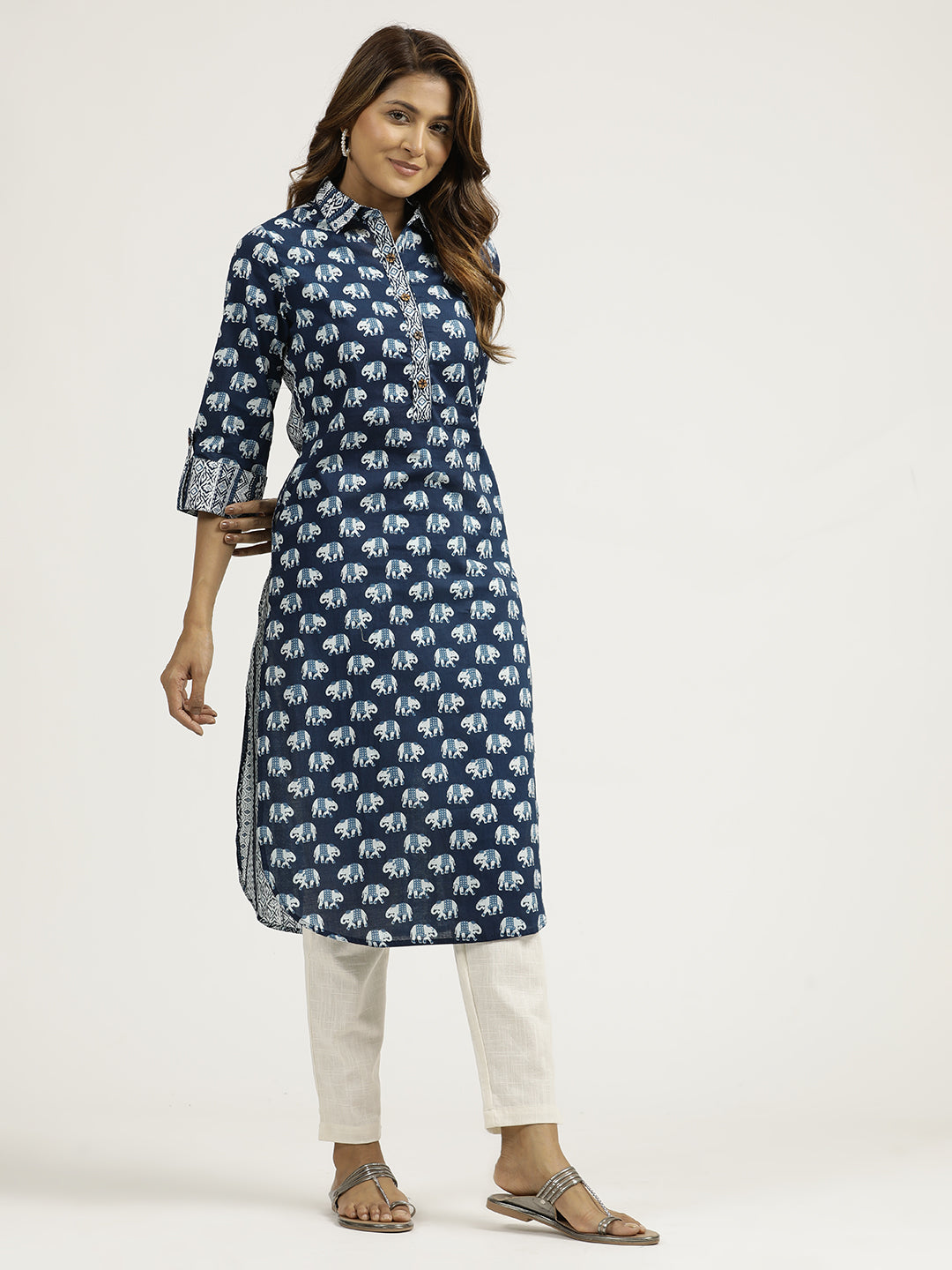 Animal Print Indigo Blue Pakistani Kurta