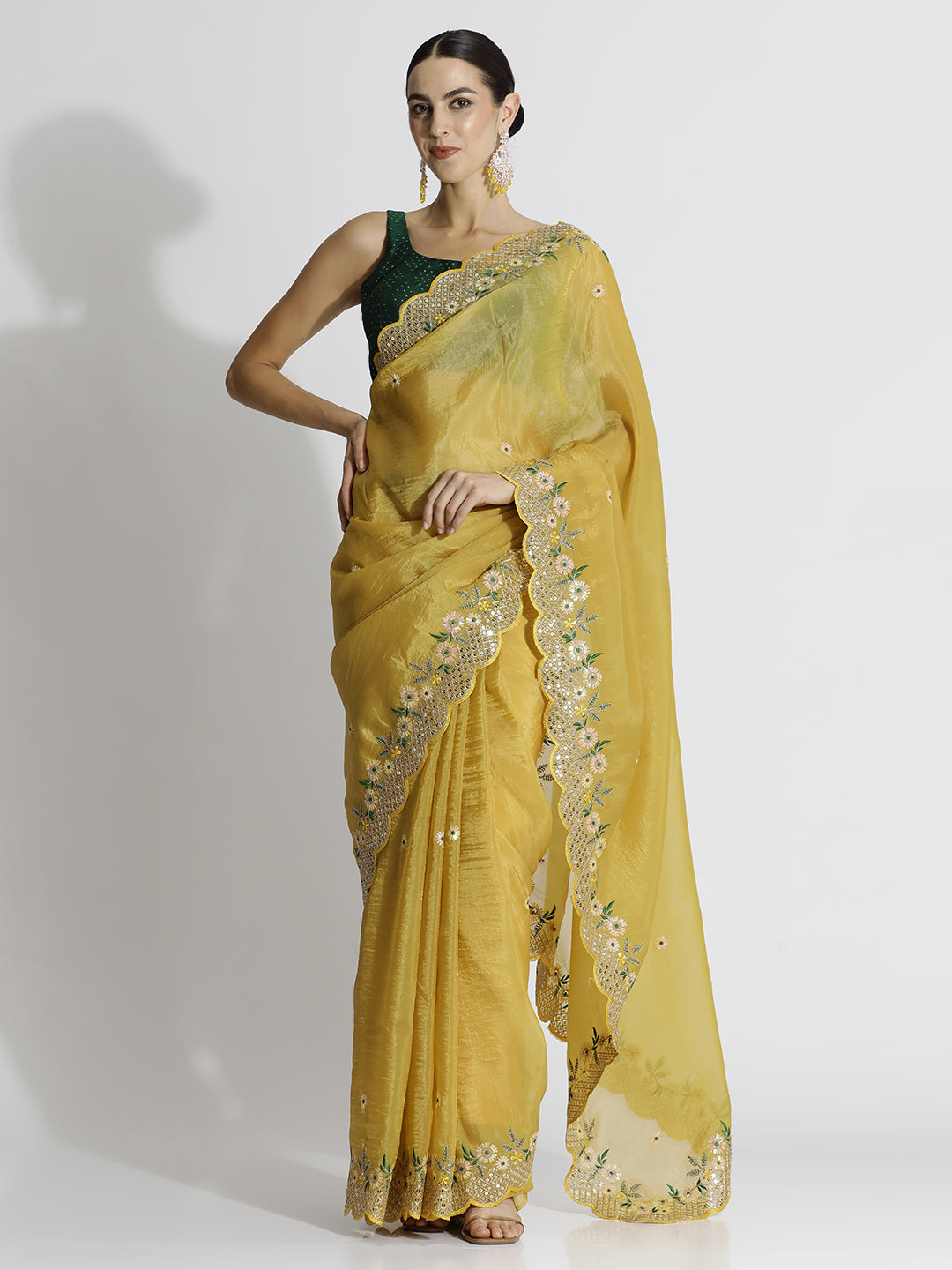 Art Silk Floral Embroidered Festive Saree