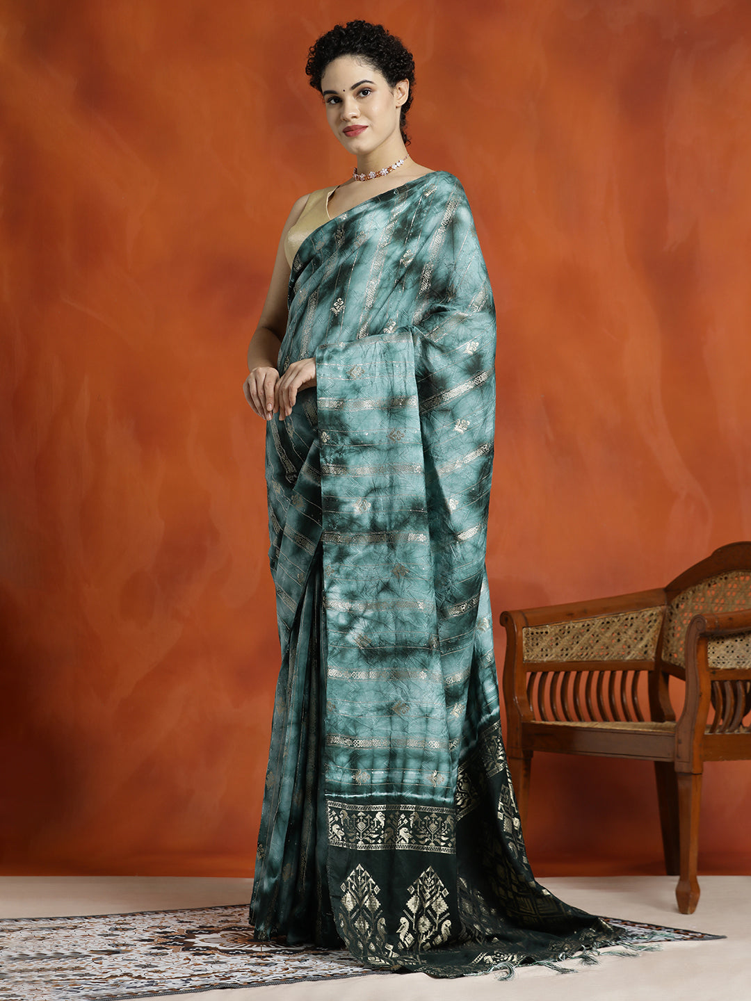 Green Banarasi Zari Woven Cotton Blend Saree