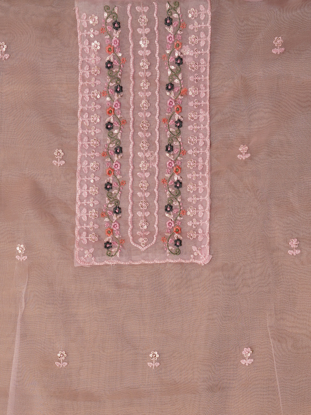 Unstitched Embroidered Organza Baby Pink Dress Material With Dupatta