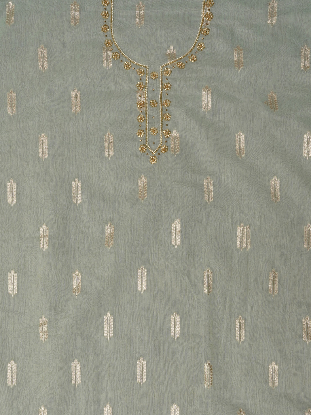 Light Green Unstitched Zari Silk Blend Dress Material With Dupatta