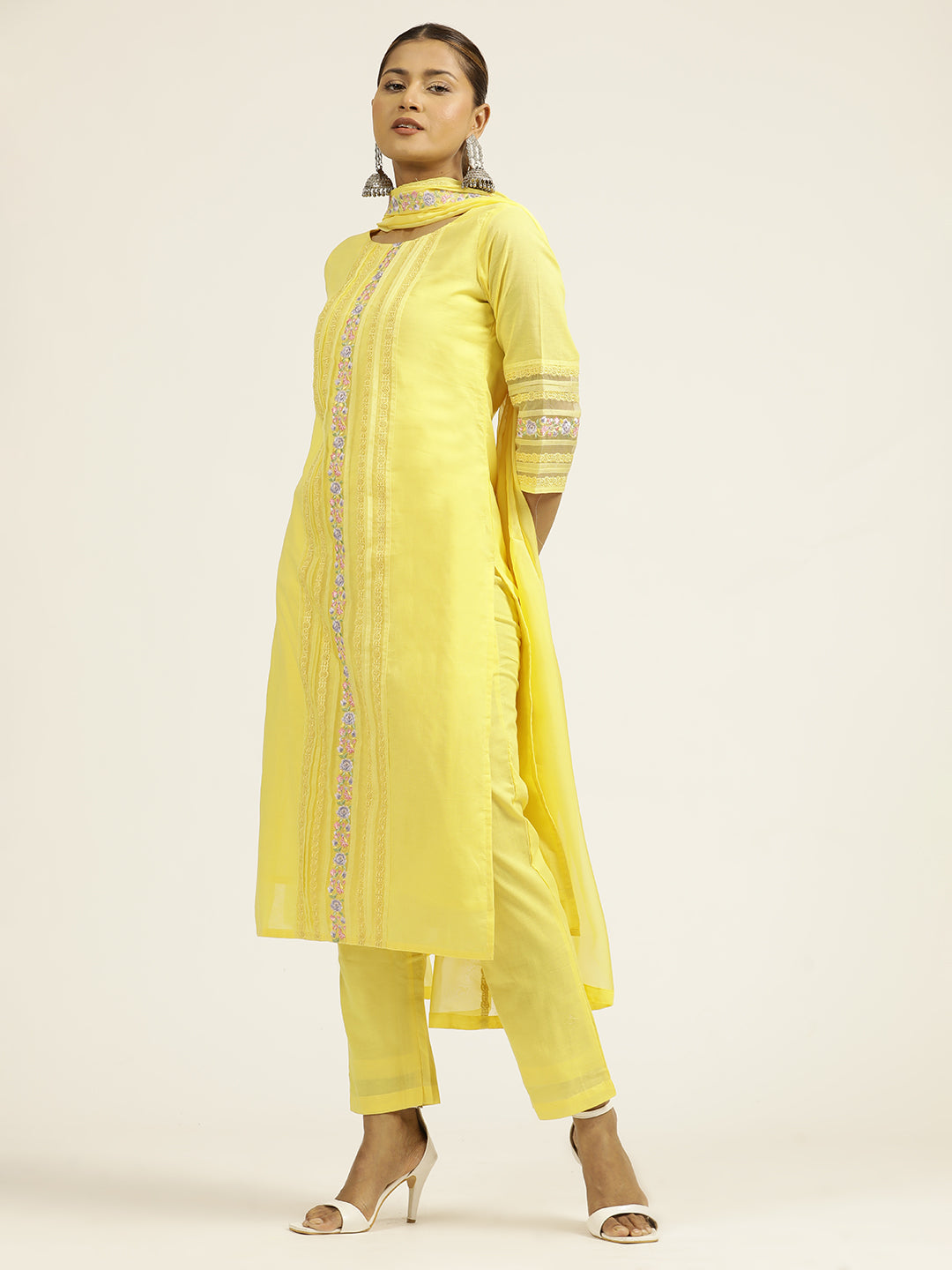 Yellow Embroidered Festive Suit Set