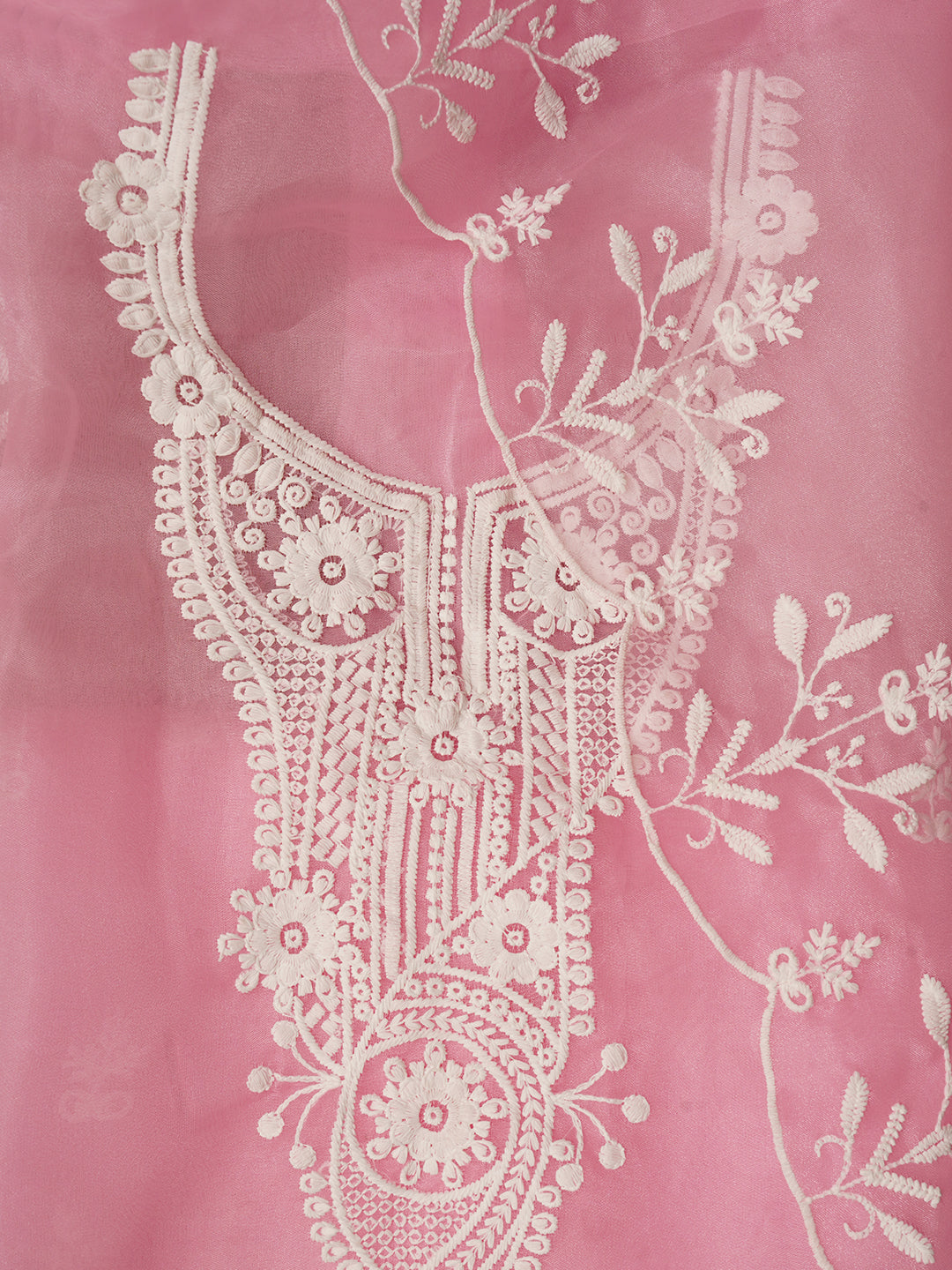 Baby Pink Embroidered Organza Dress Material with Dupatta