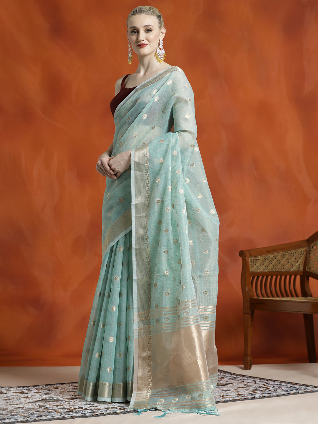 Blue Zari Woven Banarasi Organza Saree