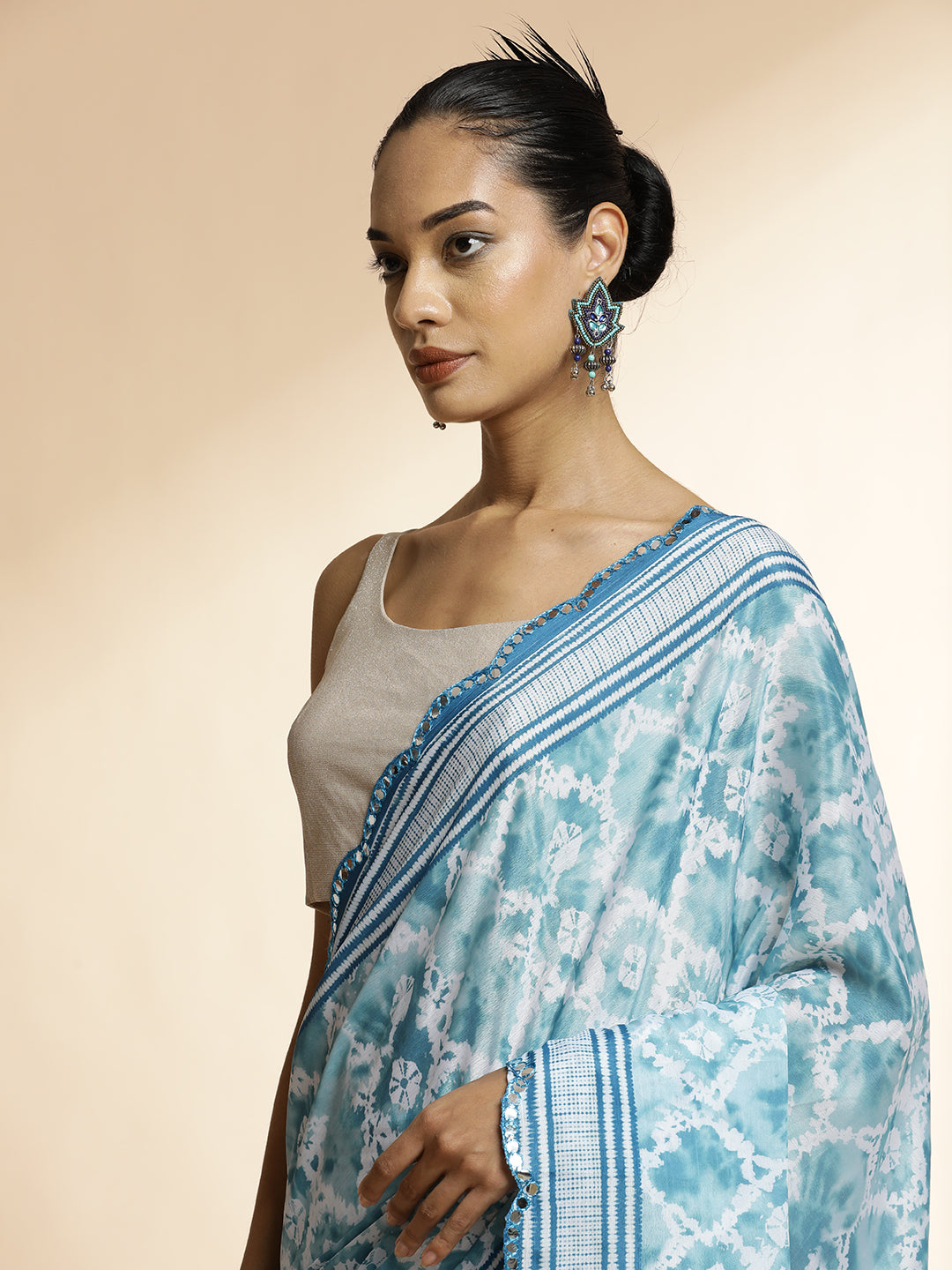 Mirror Work Pure Georgette Tie Dye Saree