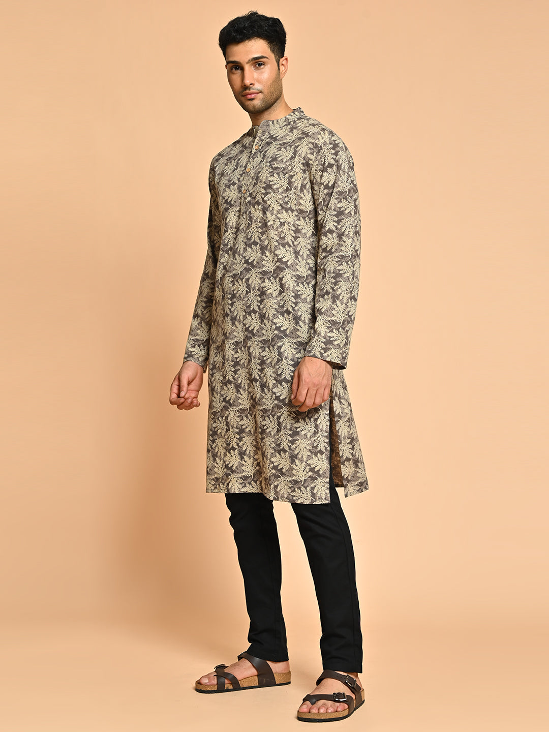 Brown Block Printed Cotton Kurta