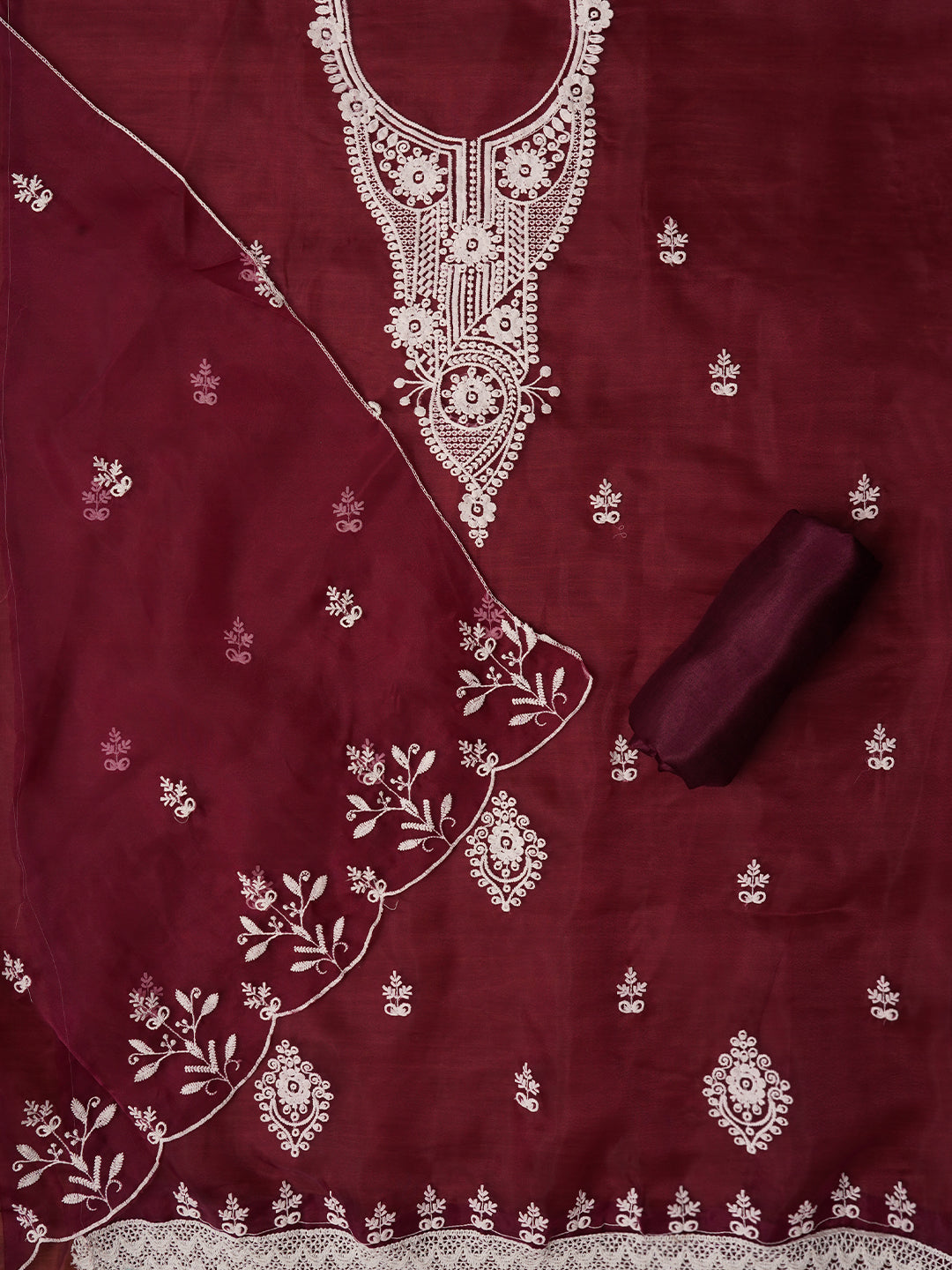 Purple Embroidered Organza Dress Material with Dupatta