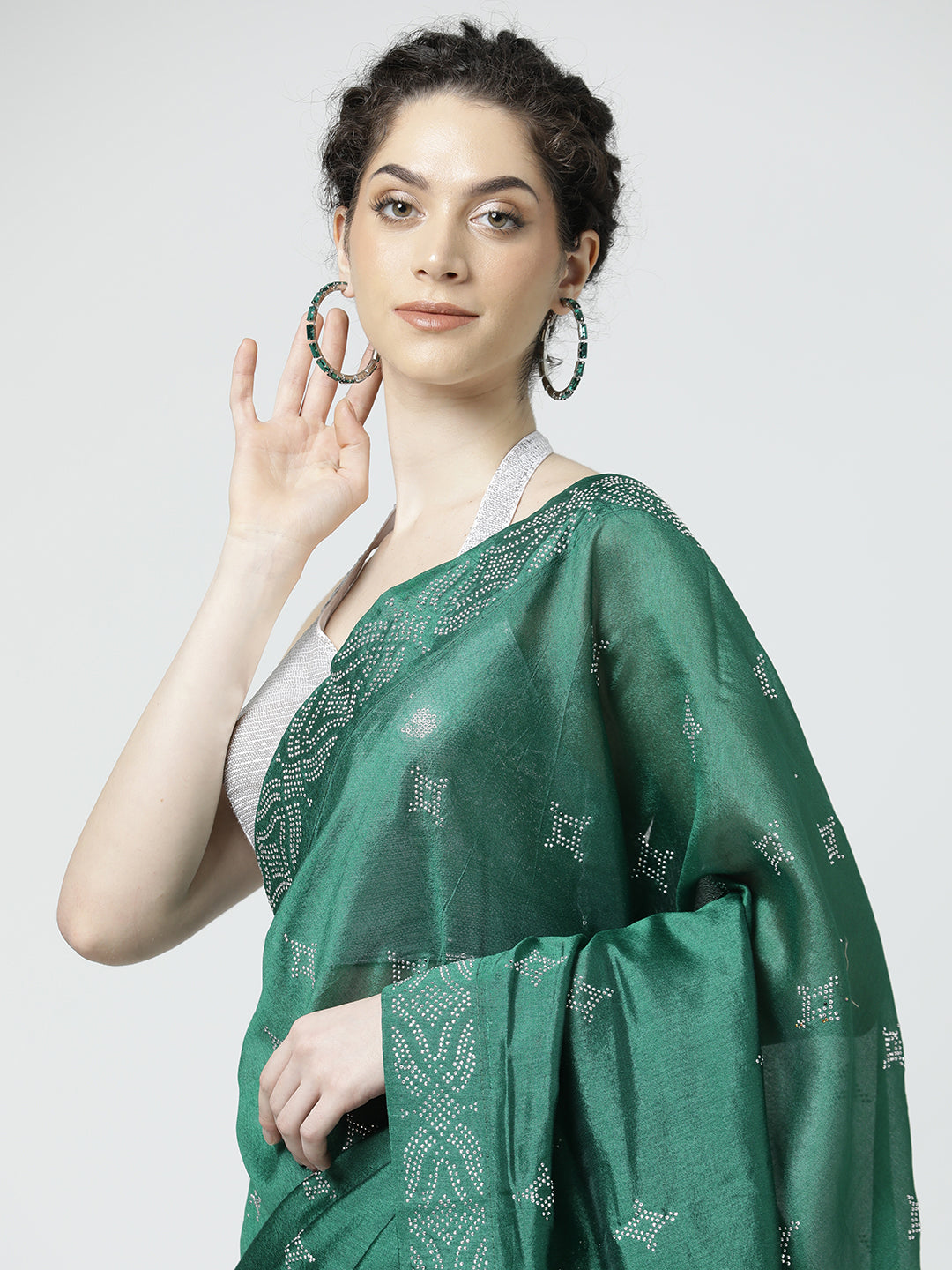 Green Poly Silk Swarovski Work Saree