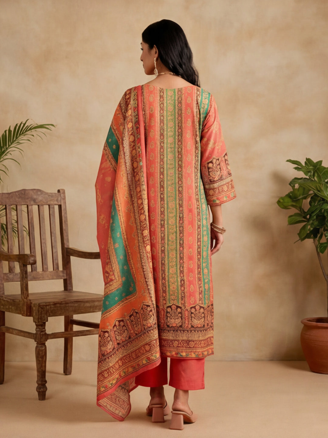 Ethnic Motifs Self Design Straight Kurta & Trousers Sets