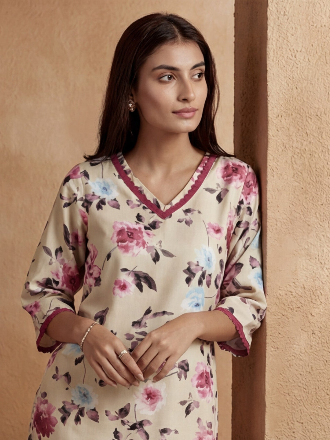 Floral Printed Straight Kurta & Trousers Sets