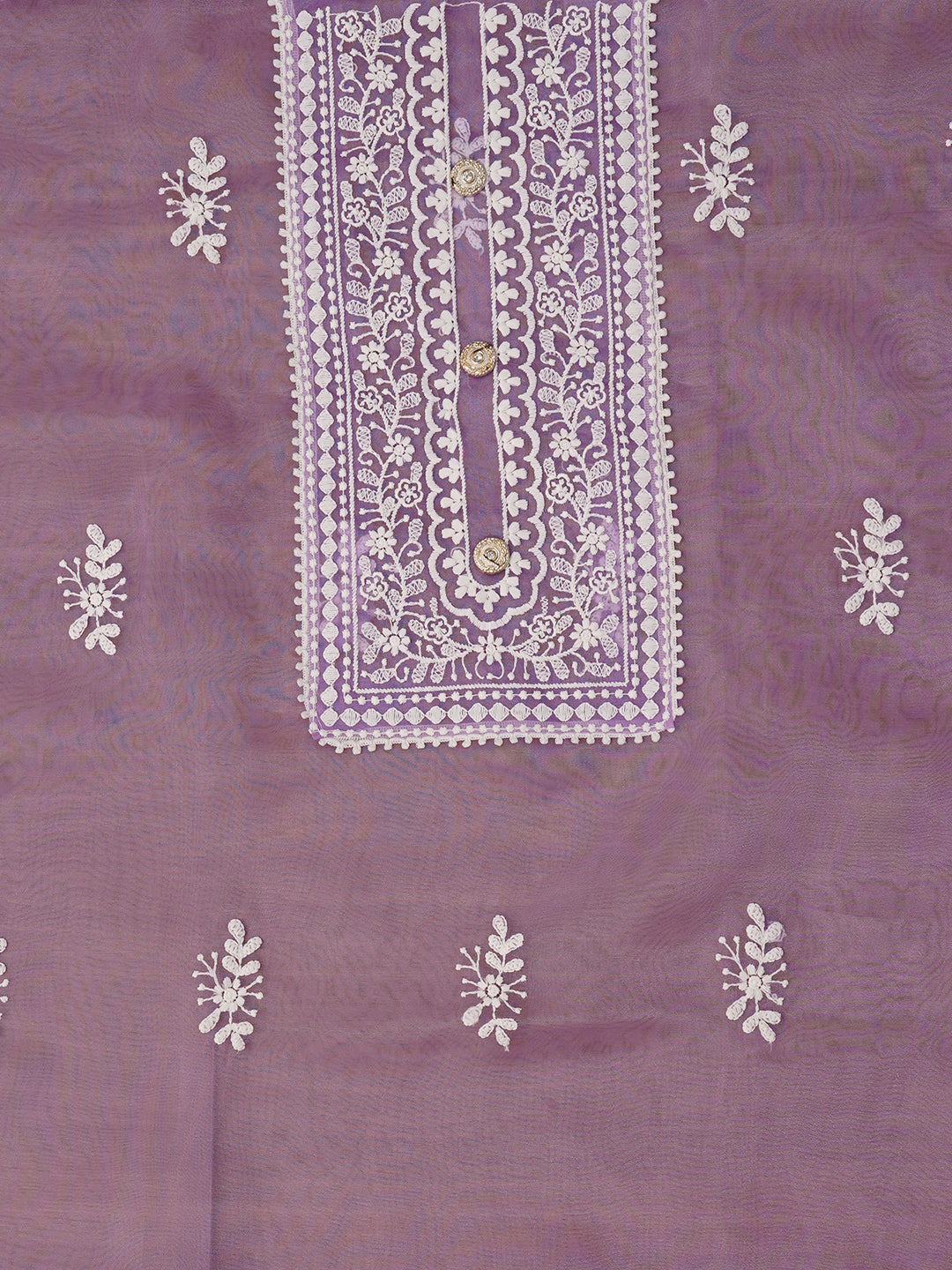 Light Purple Unstitched Embroidered Organza Dress Material With Dupatta