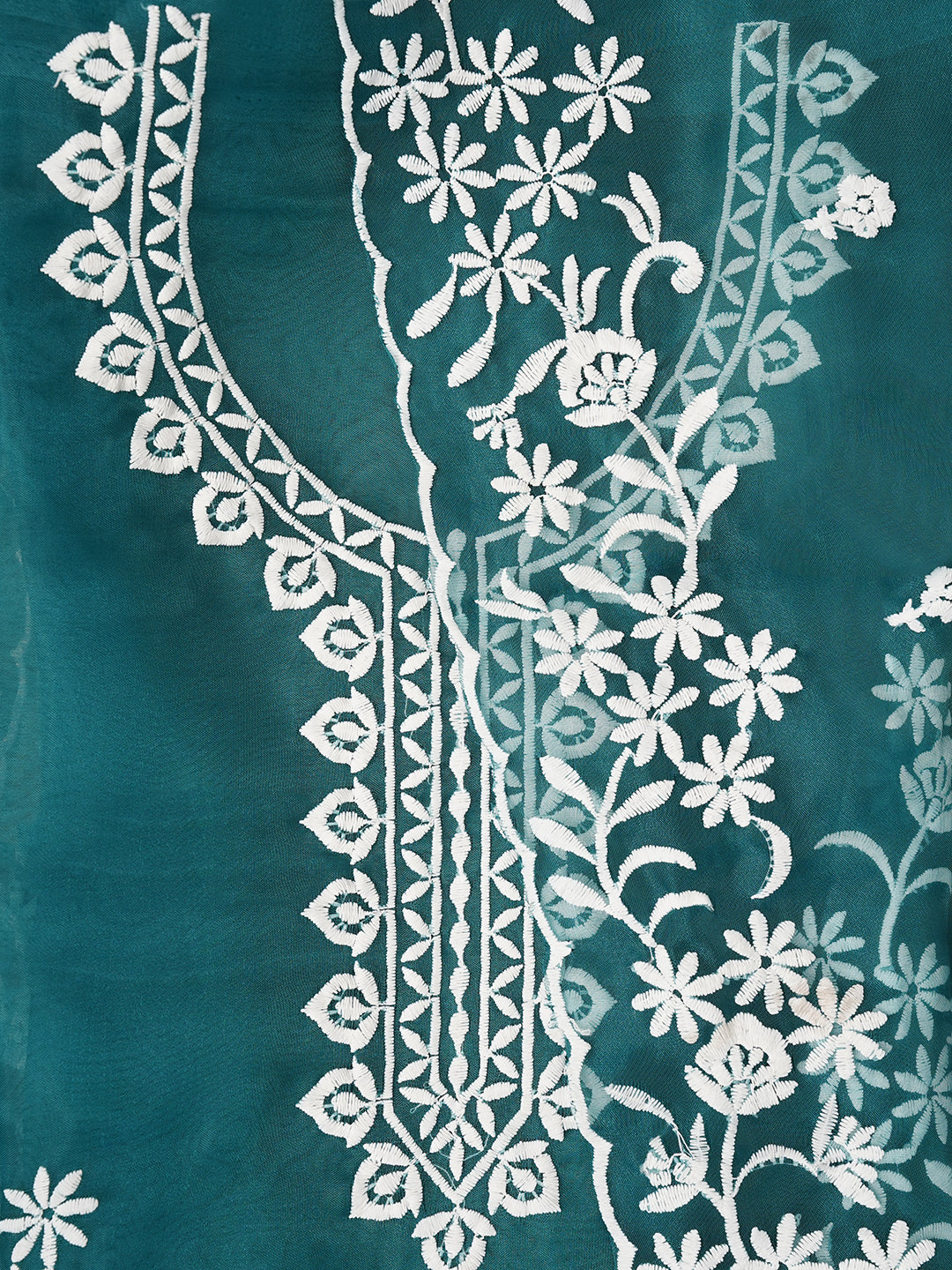 Sea Green Floral Embroidered Organza Dress with Dupatta