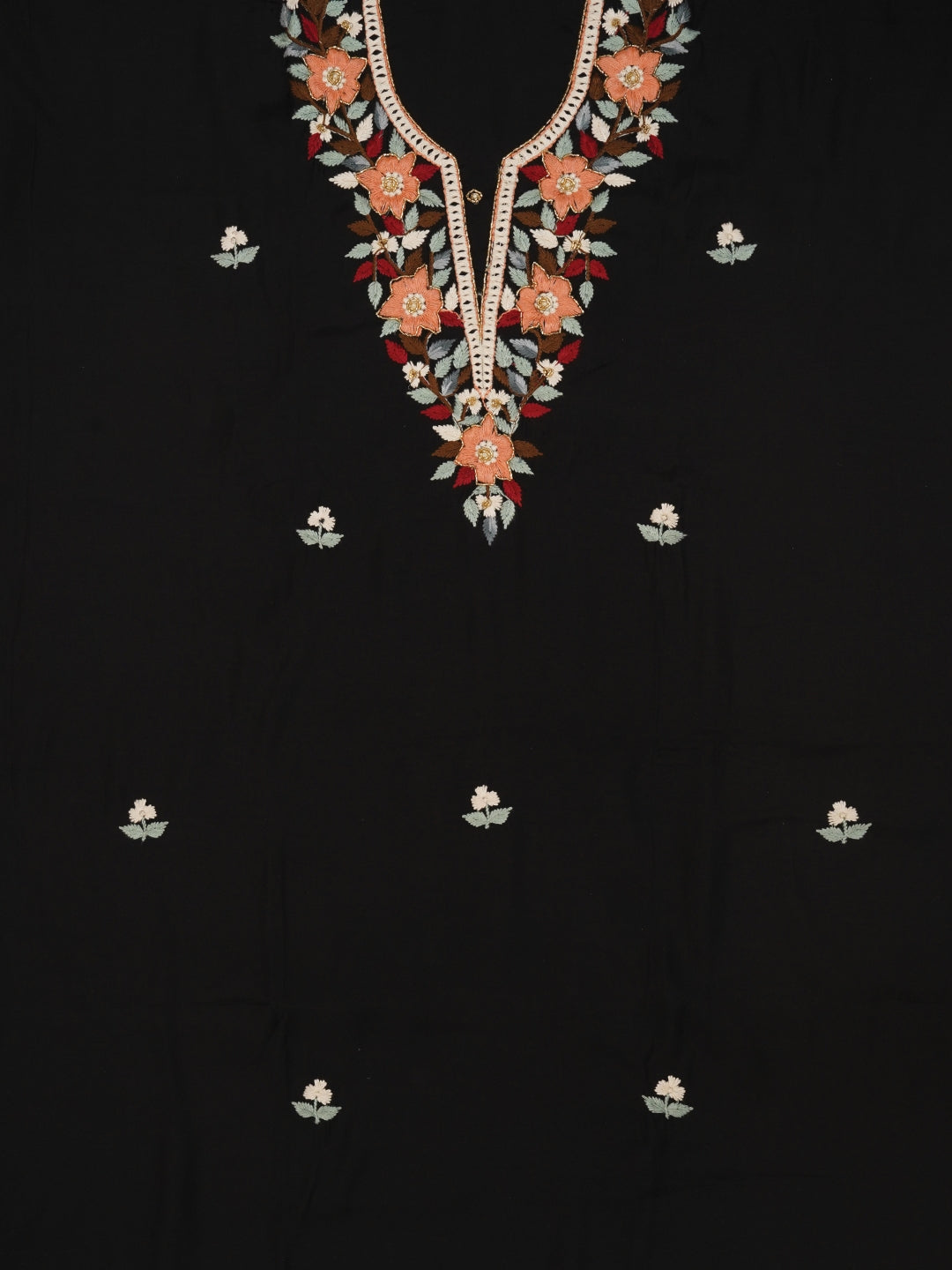 Black Pure Silk Lucknowi Embroidered Dress Material with Dupatta