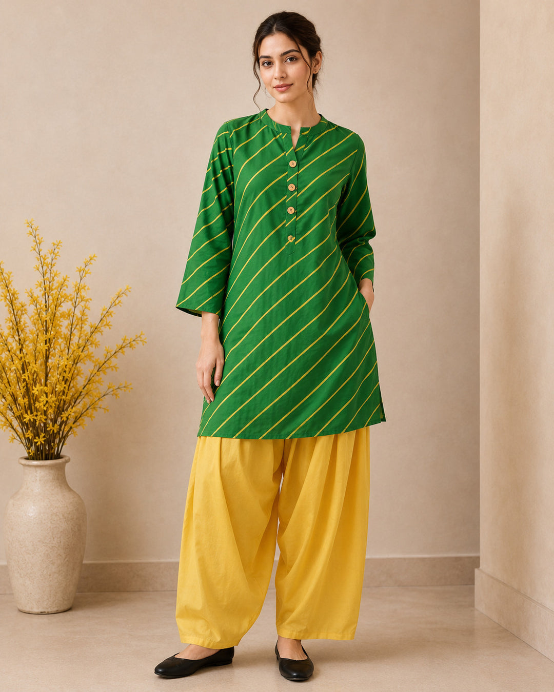 Leheriya Printed Straight Pure Cotton Kurta & Salwar Sets