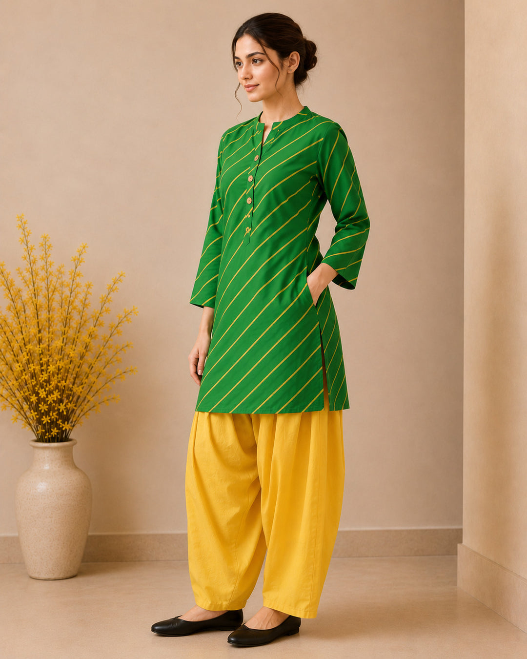Leheriya Printed Straight Pure Cotton Kurta & Salwar Sets