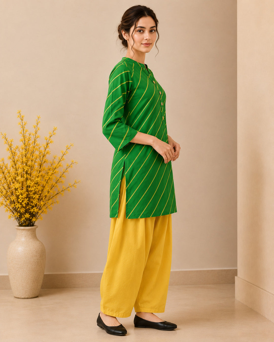 Leheriya Printed Straight Pure Cotton Kurta & Salwar Sets