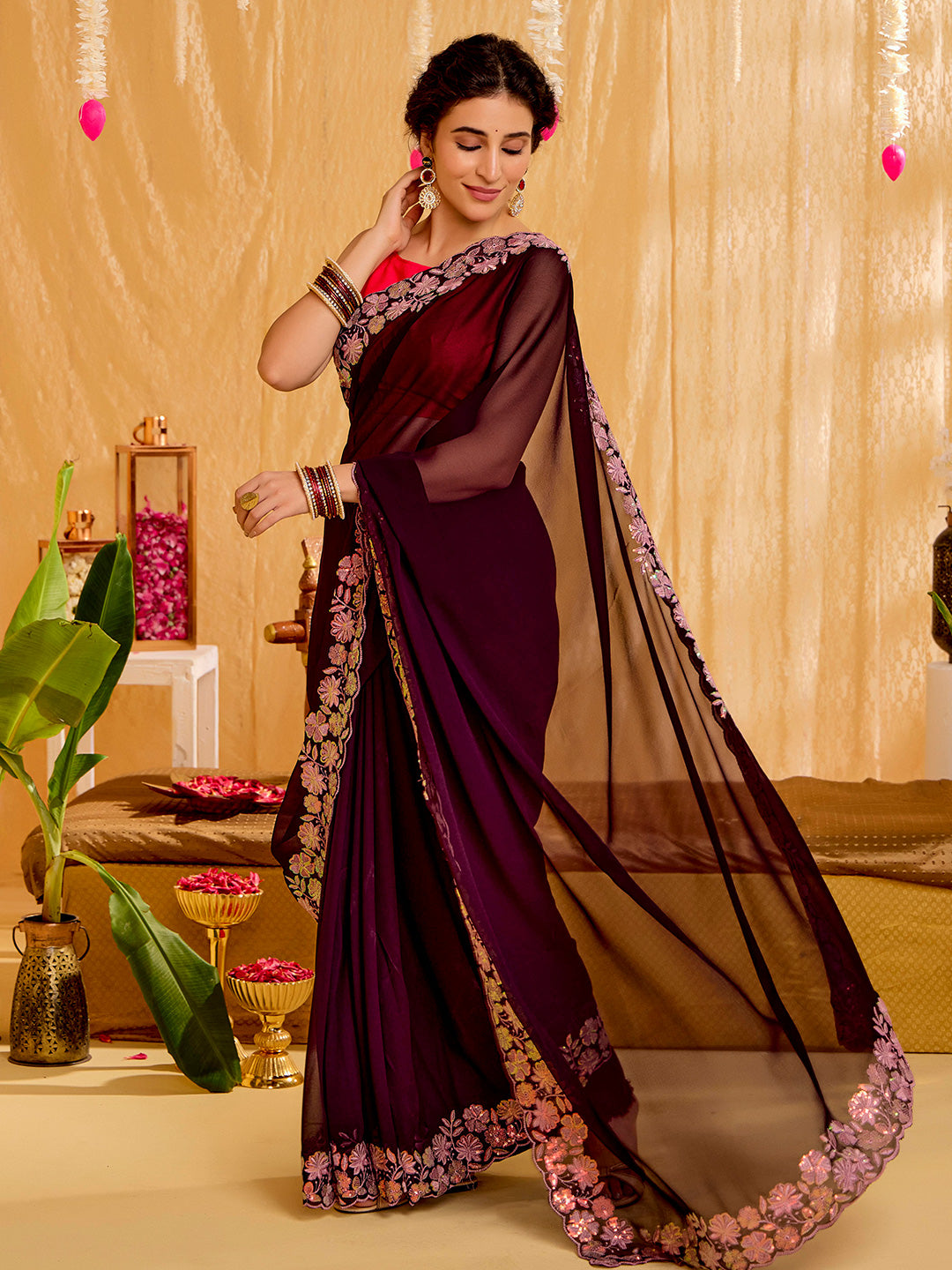 Pure Georgette Sequins Work Celebrity Style Saree