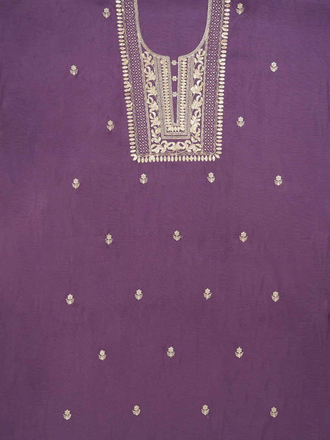 Lavender Handpainted Embroidered Pure Silk Dress Material with Dupatta