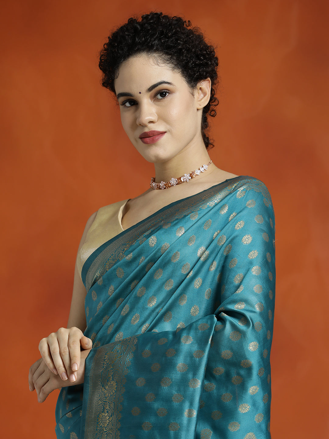 Teal Heavy Banarasi Zari Woven Silk Blend Saree