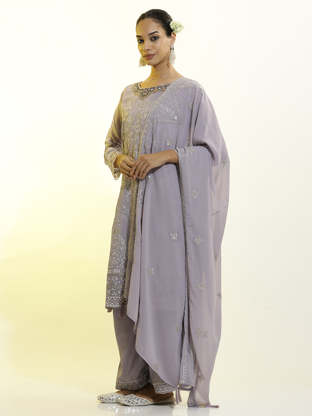 Festive Embroidered Georgette Party Wear Kurta Set With Dupatta