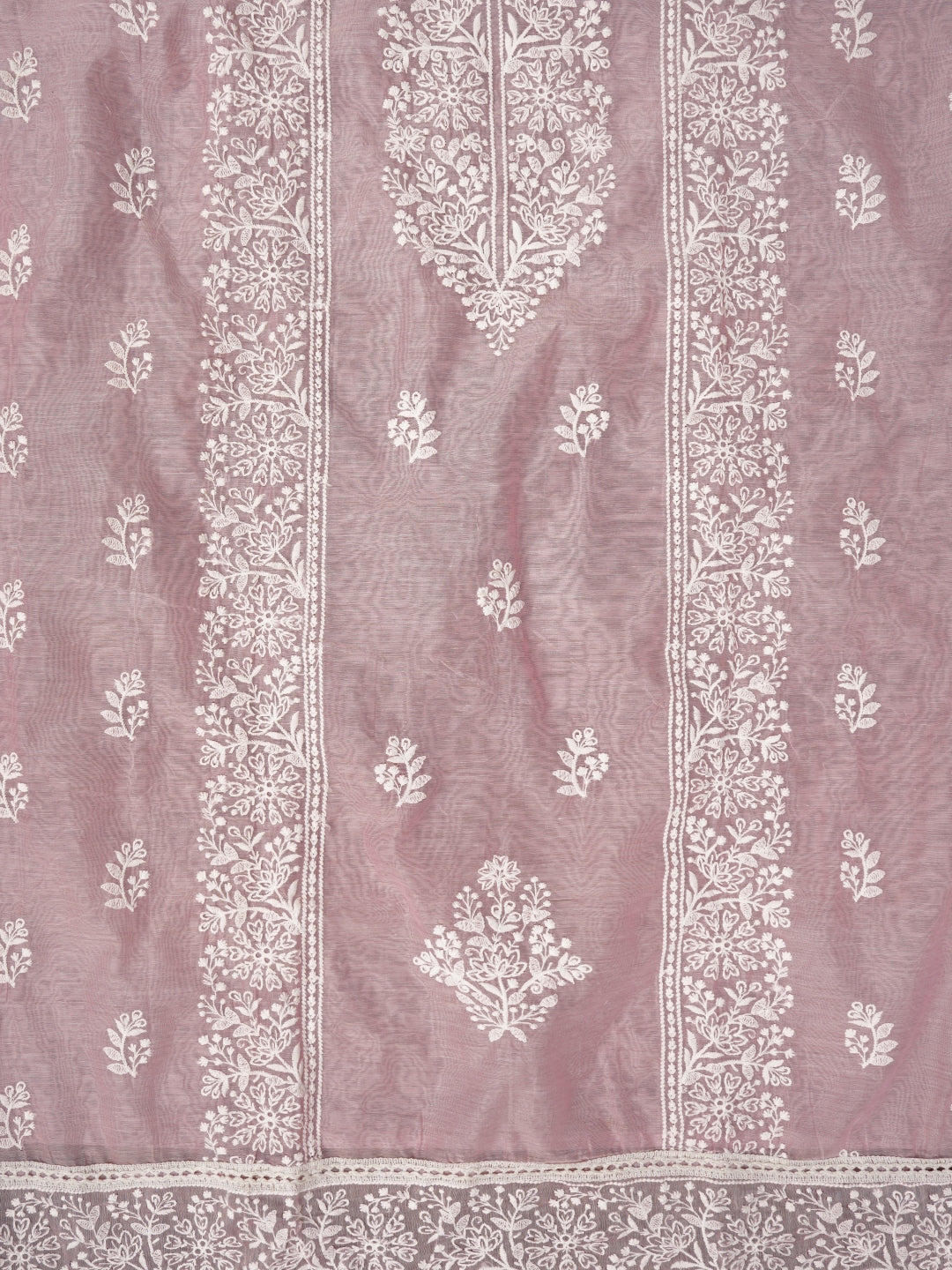 Zari Embroidered Organza Pink Dress Material with Dupatta