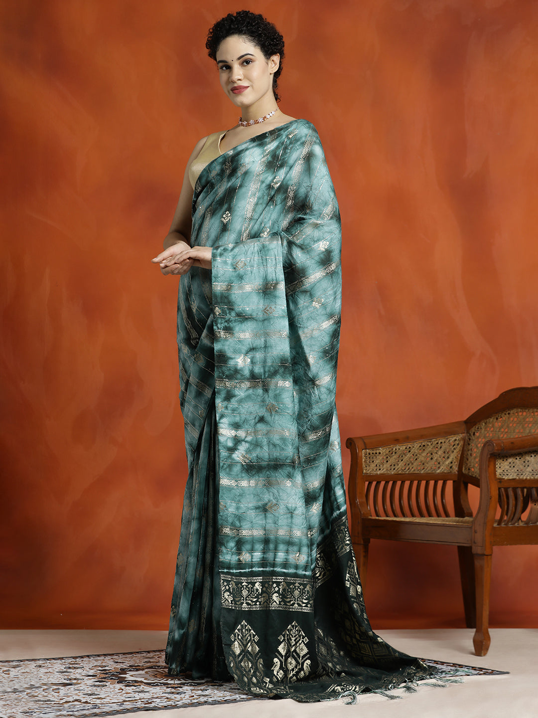 Green Banarasi Zari Woven Cotton Blend Saree