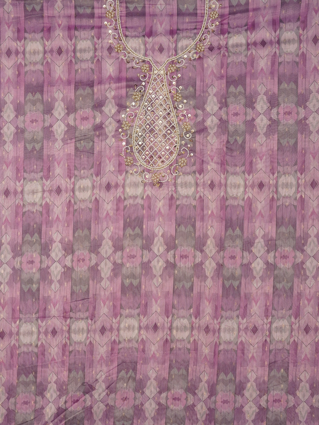 Purple Leheriya Embroidered Dress Material with Dupatta