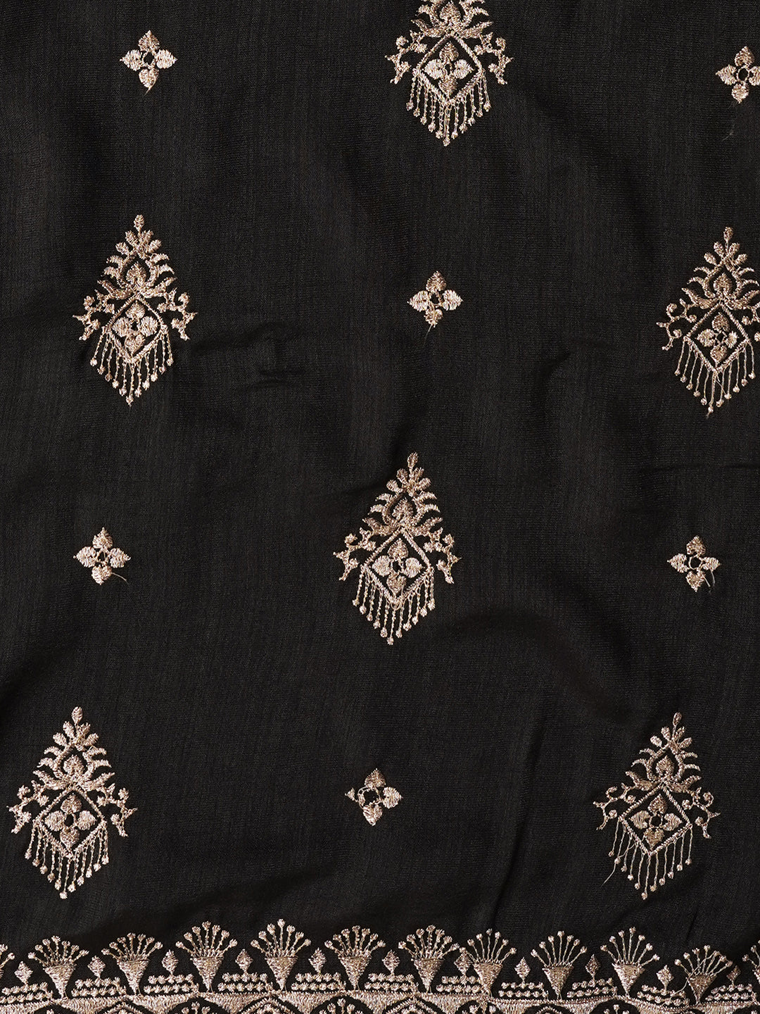 Black Unstitched Embroidered Silk Blend Dress Material With Dupatta