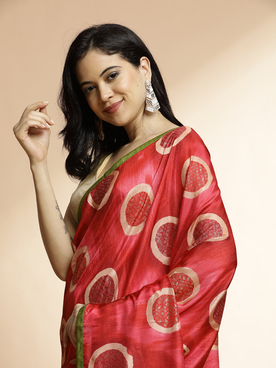 Red Art Silk Foil Printed Daily Wear Saree