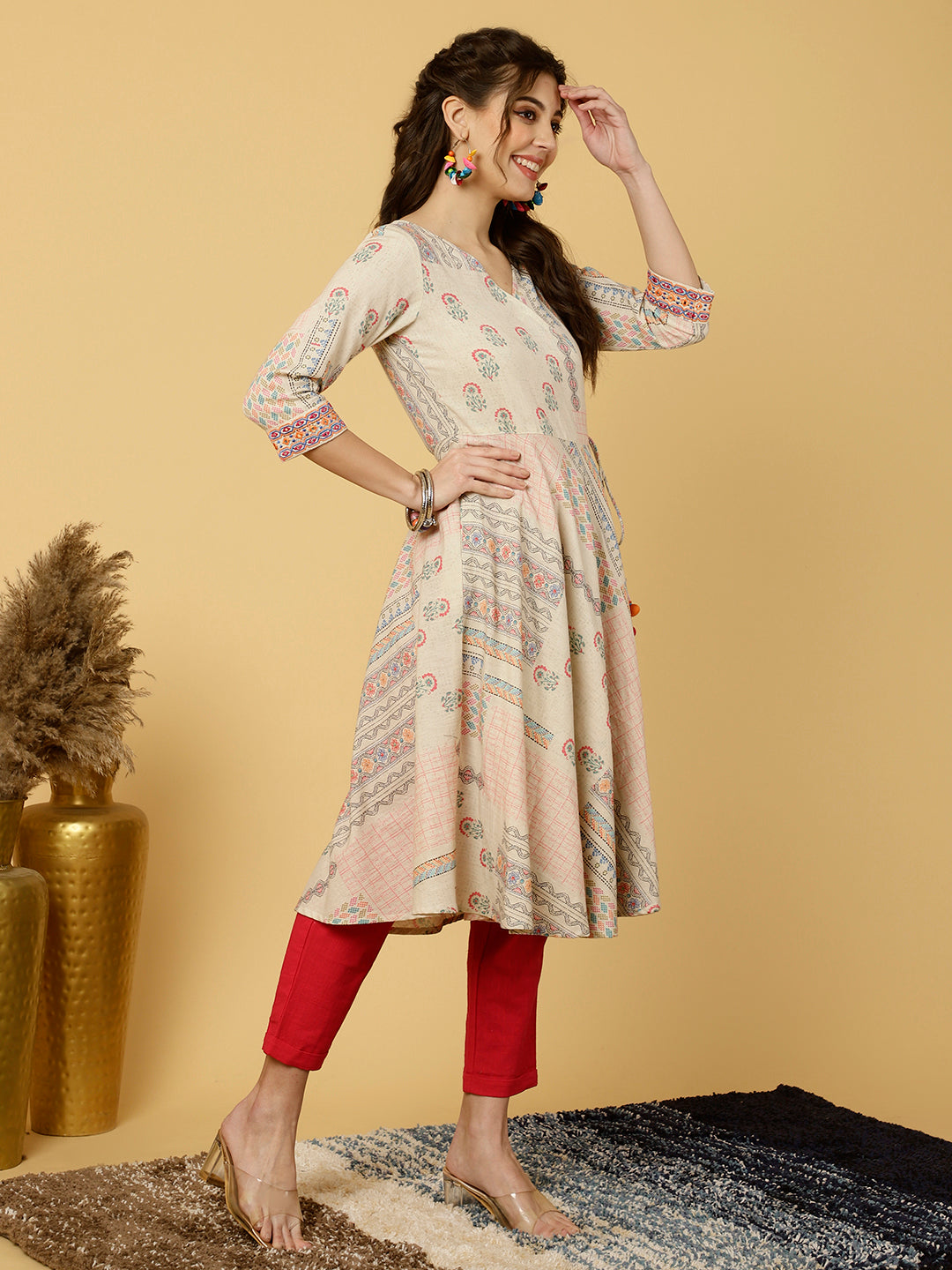 Abstract Printed Mirror Work Angrakha Kurta