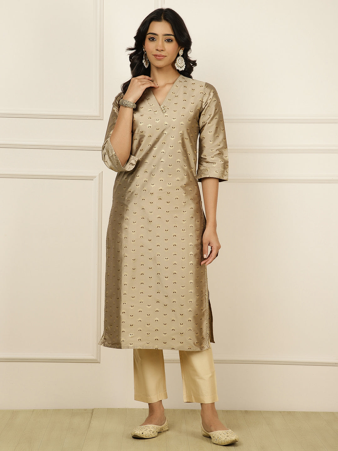 Brown Ethnic Printed Straight Kurta