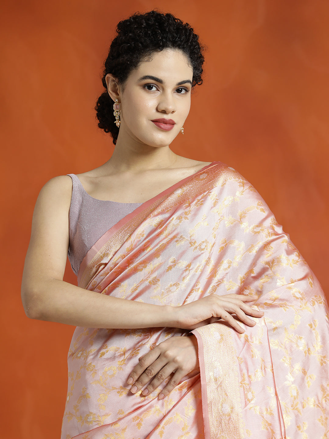 Light Peach Silk Banarasi Zari Woven Heavy Saree