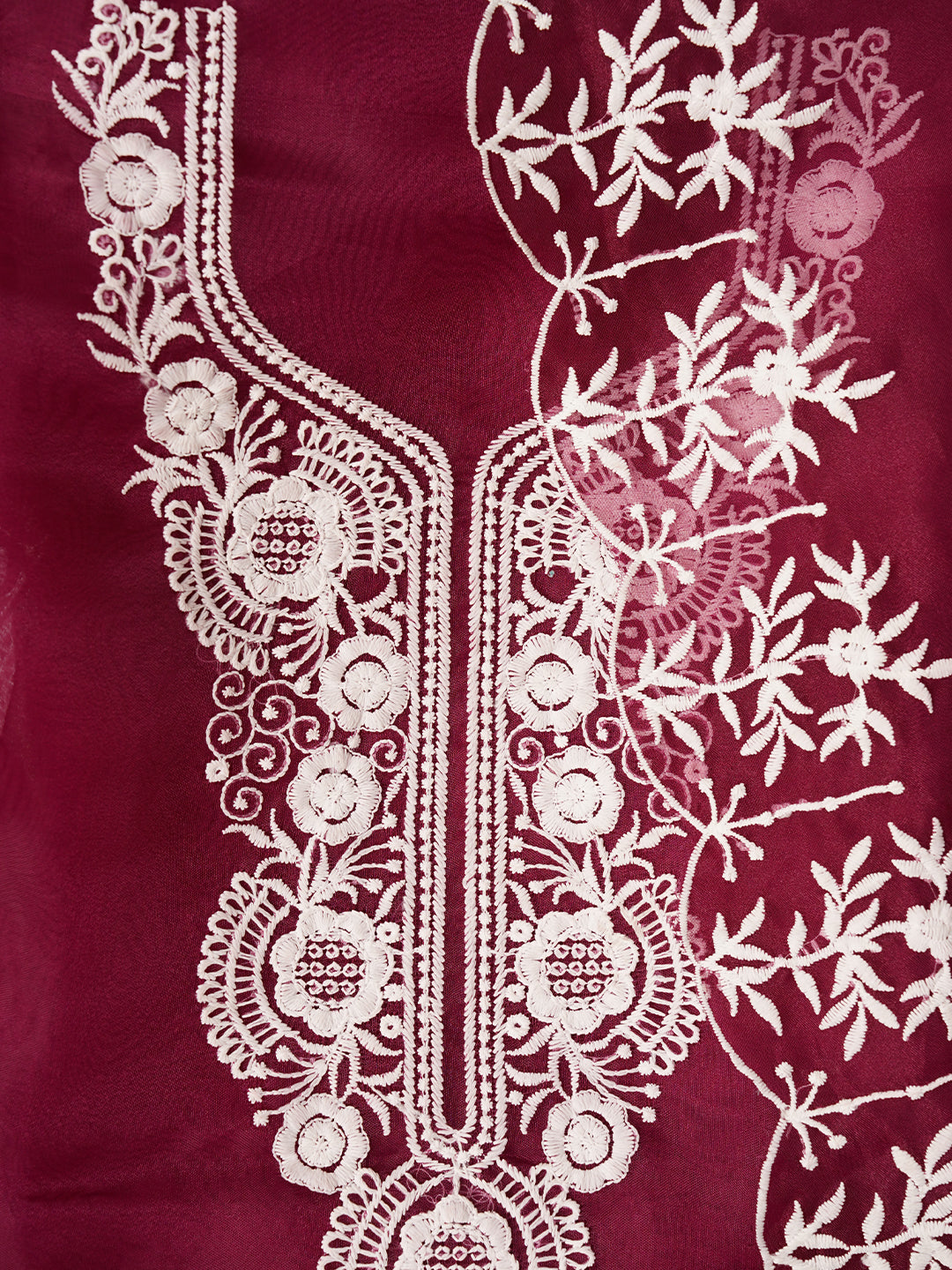 Purple Thread Embroidered Organza Dress Material with Dupatta